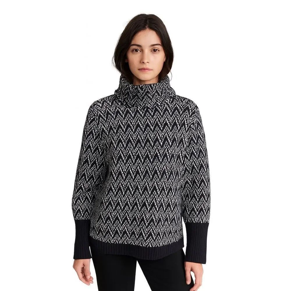 Ellen Tracy Turtleneck Sweater Black White Chevron SZ XL - Picture 15 of 15
